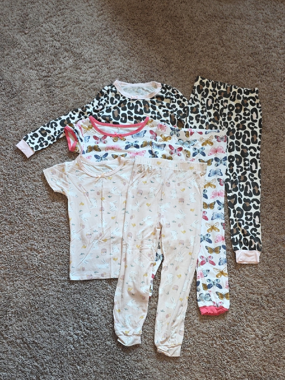 Girls Mixed Print Pajama Set - Bunnies Butterflies & Leopard 3t Bamboo